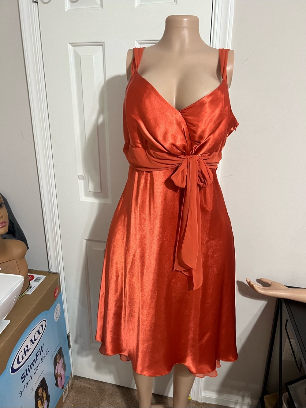 David's Bridal Burnt Orange Satin Dress